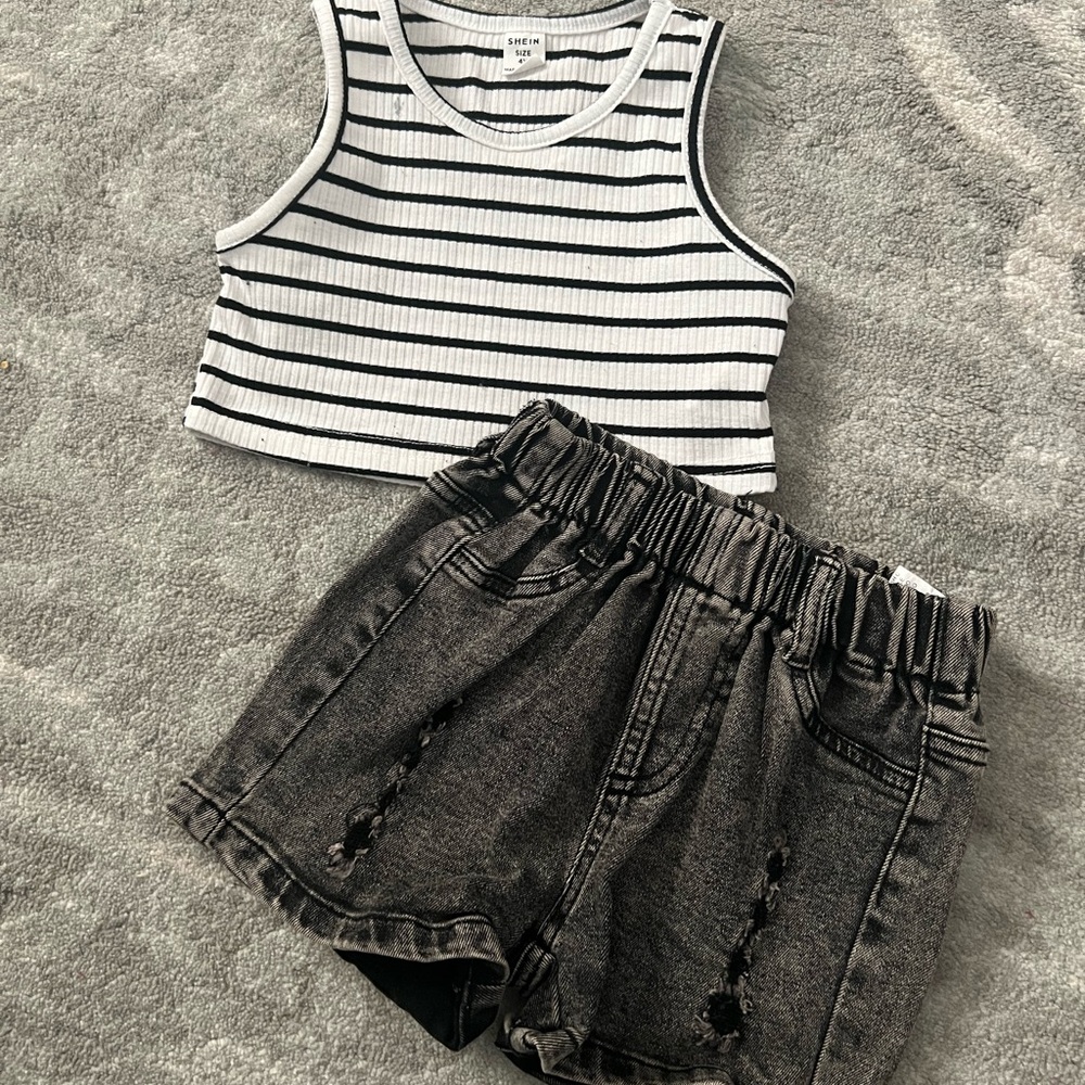 Toddler girl Shein black shorts and striped tank